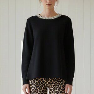 Angel Eye London Sweater Elegant Large Black Longsleeve Pearl Beaded Neckline